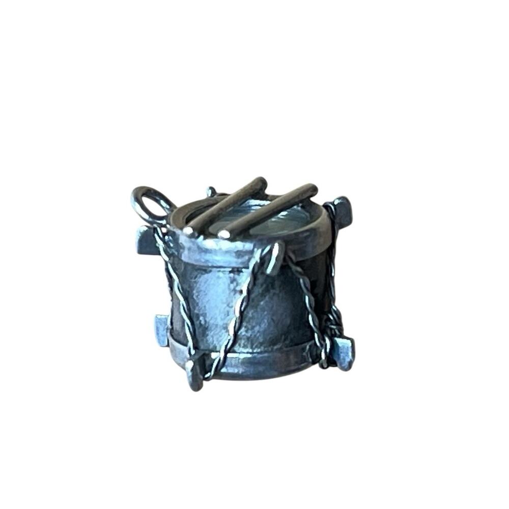 925 Sterling Silver Vintage Real Mother-of-Pearl Drum Charm Pendant Double Sided - Picture 4 of 11